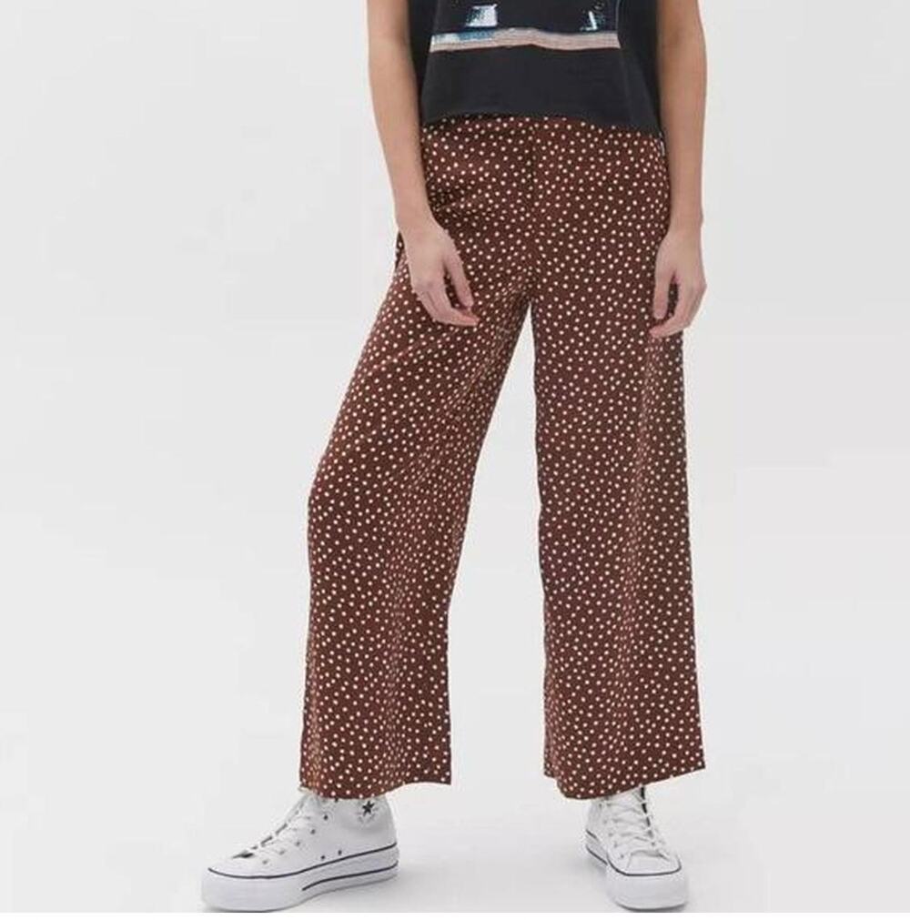 URBAN OUTFITTERS Brown Polka Dot Silky Wide Leg Pants // S